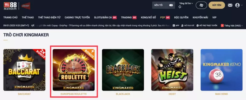 chọn nhà cung cấp trò chơi roulette m88