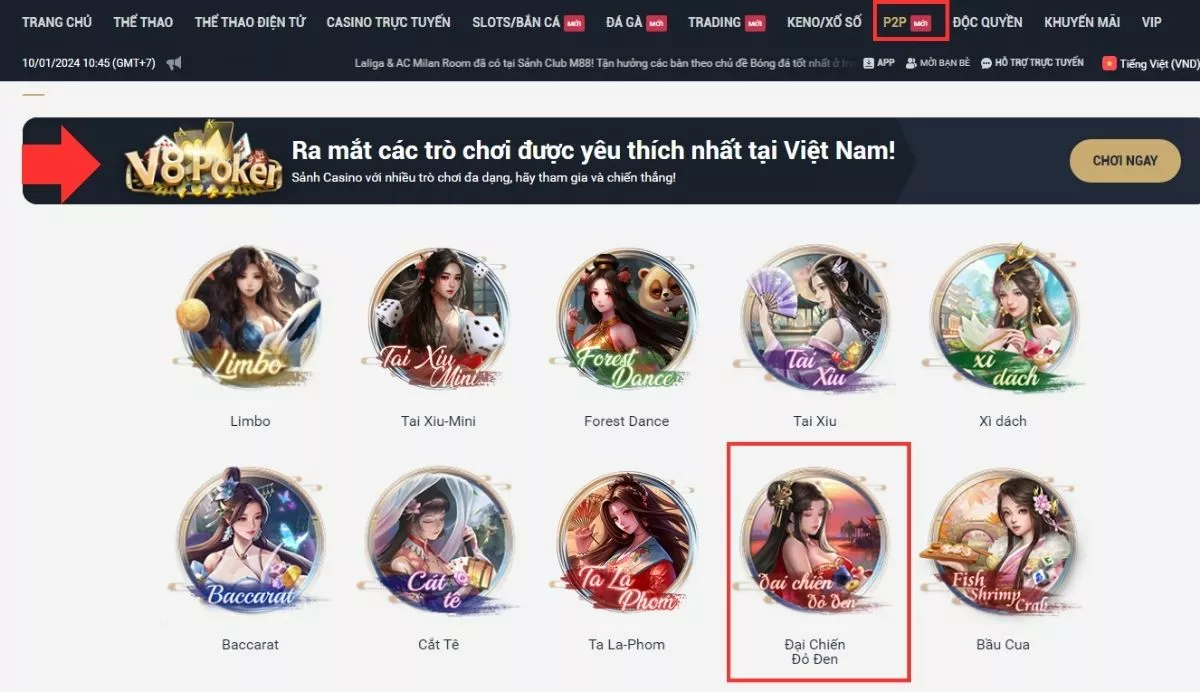 hướng dẫn cách chơi game đại chiến đỏ đen m88 ăn tiền thật 2 đi đến sảnh chơi đại chiến đỏ đen m88