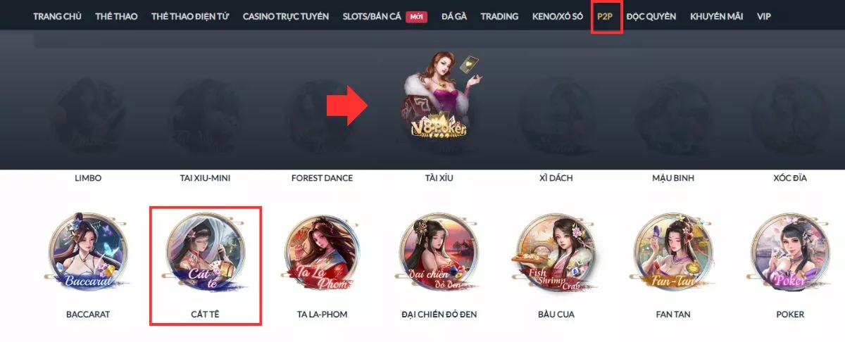 hướng dẫn chơi bài cát tê m88 đơn giản nhất cho người mới bắt đầu 1 chọn catte m88 trong sảnh v8poker